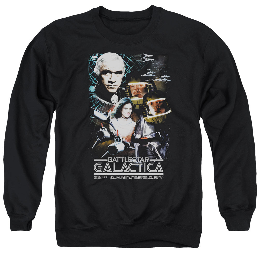 AN OFFCIALLY LICENSED BSG 35TH ANNIVERSARY COLLAGE ADULT UNISEX CREWNECK SWEATSHIRT BLACK