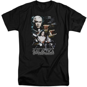 AN OFFCIALLY LICENSED BSG 35TH ANNIVERSARY COLLAGE MEN'S TALL FIT T-SHIRT BLACK