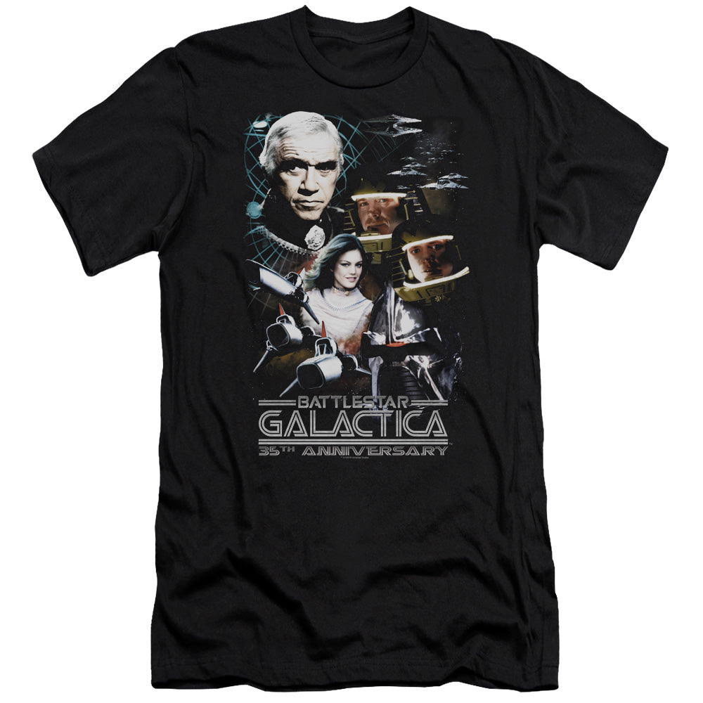 AN OFFCIALLY LICENSED BSG 35TH ANNIVERSARY COLLAGE MEN'S PREMIUM SLIM FIT T-SHIRT BLACK