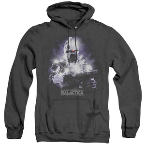AN OFFCIALLY LICENSED BSG 35TH ANNIVERSARY CYLON ADULT UNISEX HEATHER PULLOVER HOODIE BLACK