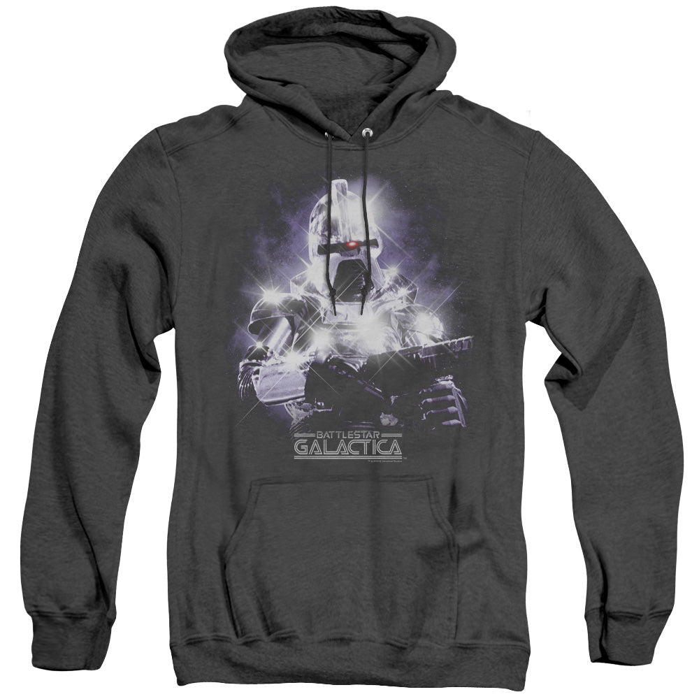 AN OFFCIALLY LICENSED BSG 35TH ANNIVERSARY CYLON ADULT UNISEX HEATHER PULLOVER HOODIE BLACK