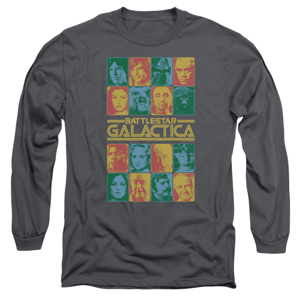 AN OFFCIALLY LICENSED BSG 35TH ANNIVERSARY CAST MEN'S LONG SLEEVE T-SHIRT CHARCOAL