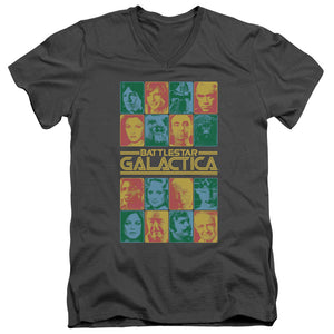AN OFFCIALLY LICENSED BSG 35TH ANNIVERSARY CAST MEN'S V-NECK T-SHIRT CHARCOAL
