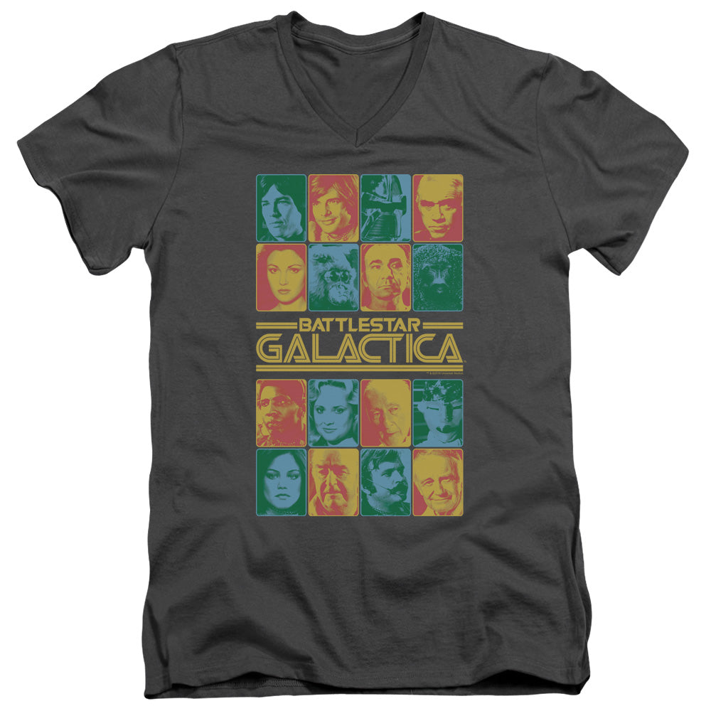 AN OFFCIALLY LICENSED BSG 35TH ANNIVERSARY CAST MEN'S V-NECK T-SHIRT CHARCOAL