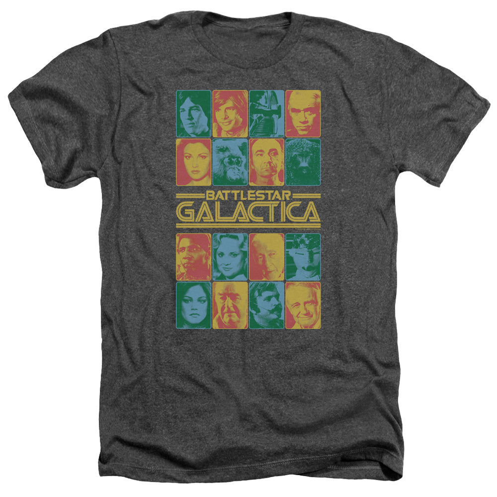 AN OFFCIALLY LICENSED BSG 35TH ANNIVERSARY CAST MEN'S HEATHER T-SHIRT CHARCOAL