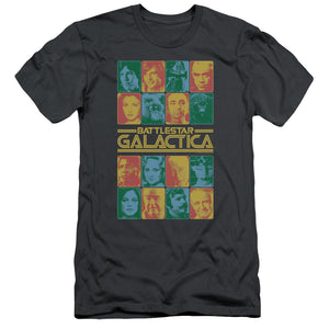 AN OFFCIALLY LICENSED BSG 35TH ANNIVERSARY CAST MEN'S PREMIUM SLIM FIT T-SHIRT CHARCOAL
