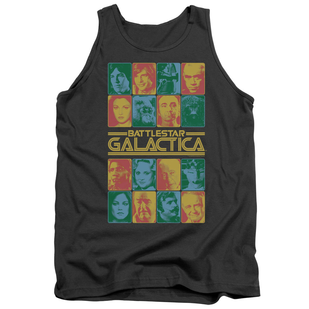 AN OFFCIALLY LICENSED BSG 35TH ANNIVERSARY CAST ADULT UNISEX TANK TOP CHARCOAL