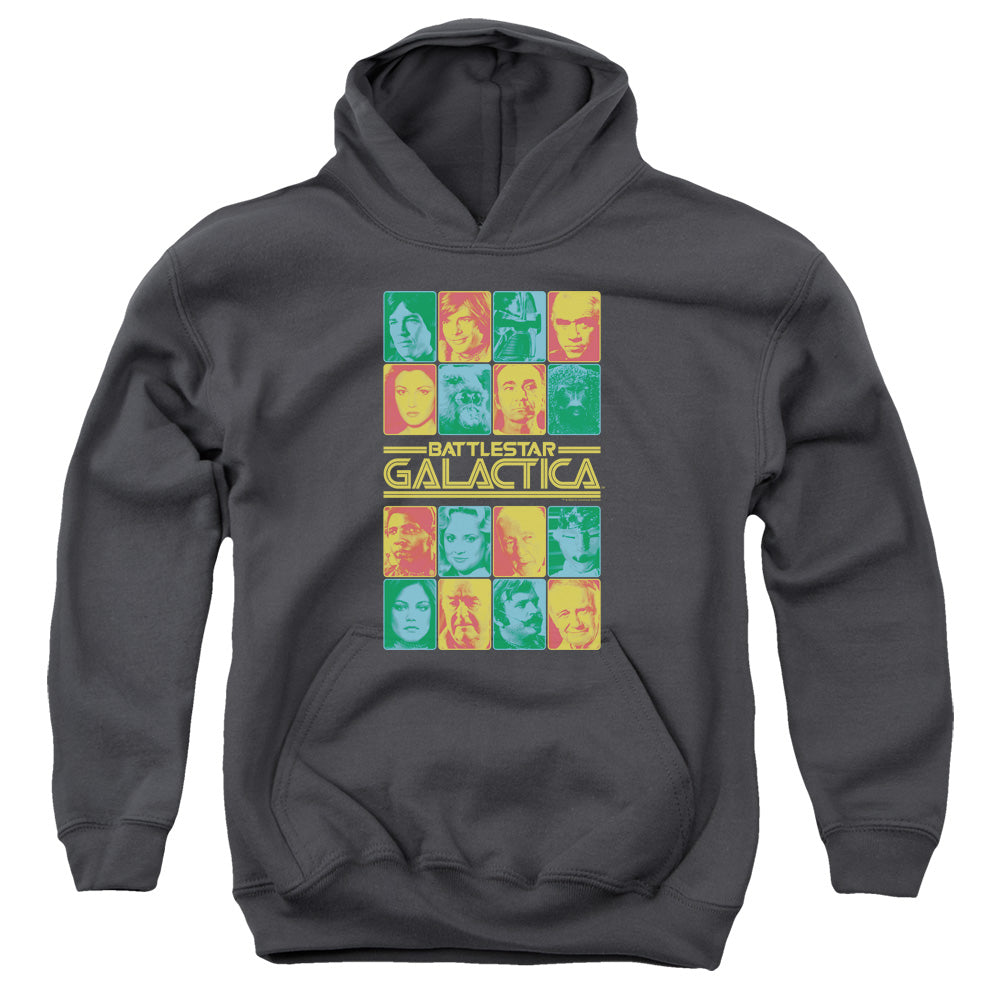 AN OFFCIALLY LICENSED BSG 35TH ANNIVERSARY CAST YOUTH HOODIE CHARCOAL