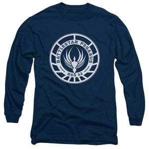 AN OFFCIALLY LICENSED BSG PEGASUS BADGE MEN'S LONG SLEEVE T-SHIRT NAVY