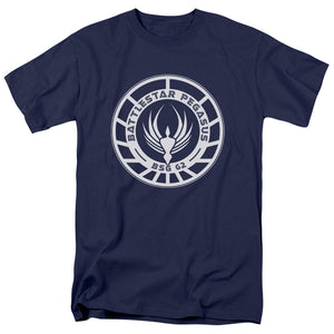 AN OFFCIALLY LICENSED BSG PEGASUS BADGE MEN'S REGULAR FIT T-SHIRT NAVY