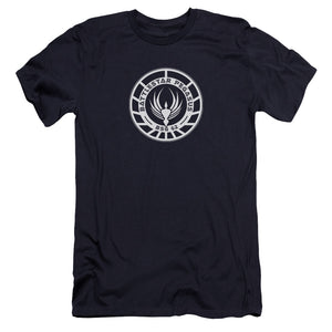 AN OFFCIALLY LICENSED BSG PEGASUS BADGE MEN'S PREMIUM SLIM FIT T-SHIRT NAVY
