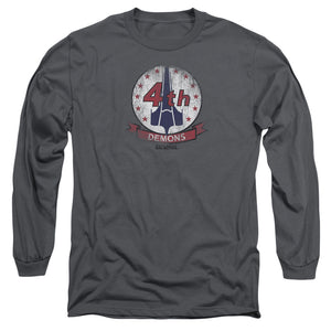 AN OFFCIALLY LICENSED BSG DEMONS BADGE MEN'S LONG SLEEVE T-SHIRT CHARCOAL