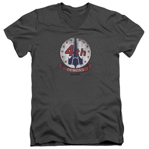 AN OFFCIALLY LICENSED BSG DEMONS BADGE MEN'S V-NECK T-SHIRT CHARCOAL