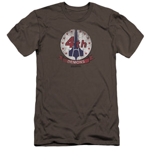 AN OFFCIALLY LICENSED BSG DEMONS BADGE MEN'S PREMIUM SLIM FIT T-SHIRT CHARCOAL