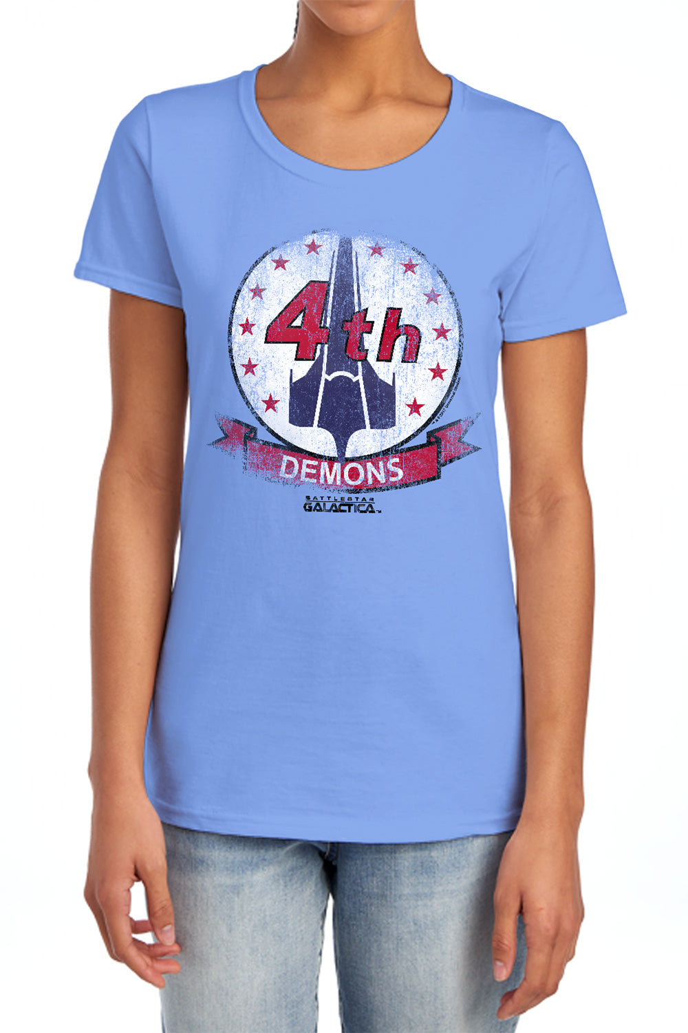 AN OFFCIALLY LICENSED BSG DEMONS BADGE WOMEN'S REGULAR FIT T-SHIRT CHARCOAL