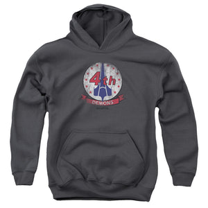 AN OFFCIALLY LICENSED BSG DEMONS BADGE YOUTH HOODIE CHARCOAL
