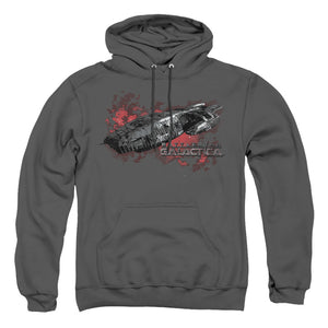 AN OFFCIALLY LICENSED BSG GALACTICA ADULT UNISEX PULLOVER HOODIE CHARCOAL