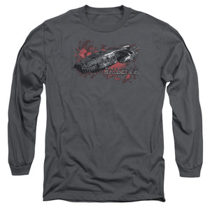 AN OFFCIALLY LICENSED BSG GALACTICA MEN'S LONG SLEEVE T-SHIRT CHARCOAL
