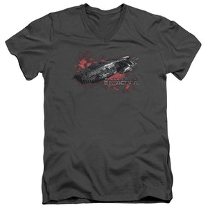 AN OFFCIALLY LICENSED BSG GALACTICA MEN'S V-NECK T-SHIRT CHARCOAL