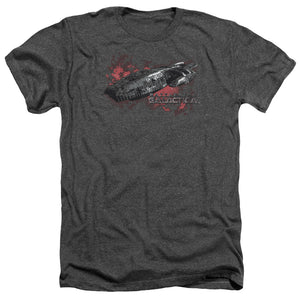 AN OFFCIALLY LICENSED BSG GALACTICA MEN'S HEATHER T-SHIRT CHARCOAL