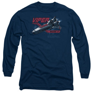 AN OFFCIALLY LICENSED BSG VIPER MARK II MEN'S LONG SLEEVE T-SHIRT NAVY