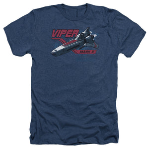 AN OFFCIALLY LICENSED BSG VIPER MARK II MEN'S HEATHER T-SHIRT NAVY