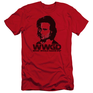 AN OFFCIALLY LICENSED BSG WWGD MEN'S PREMIUM SLIM FIT T-SHIRT RED