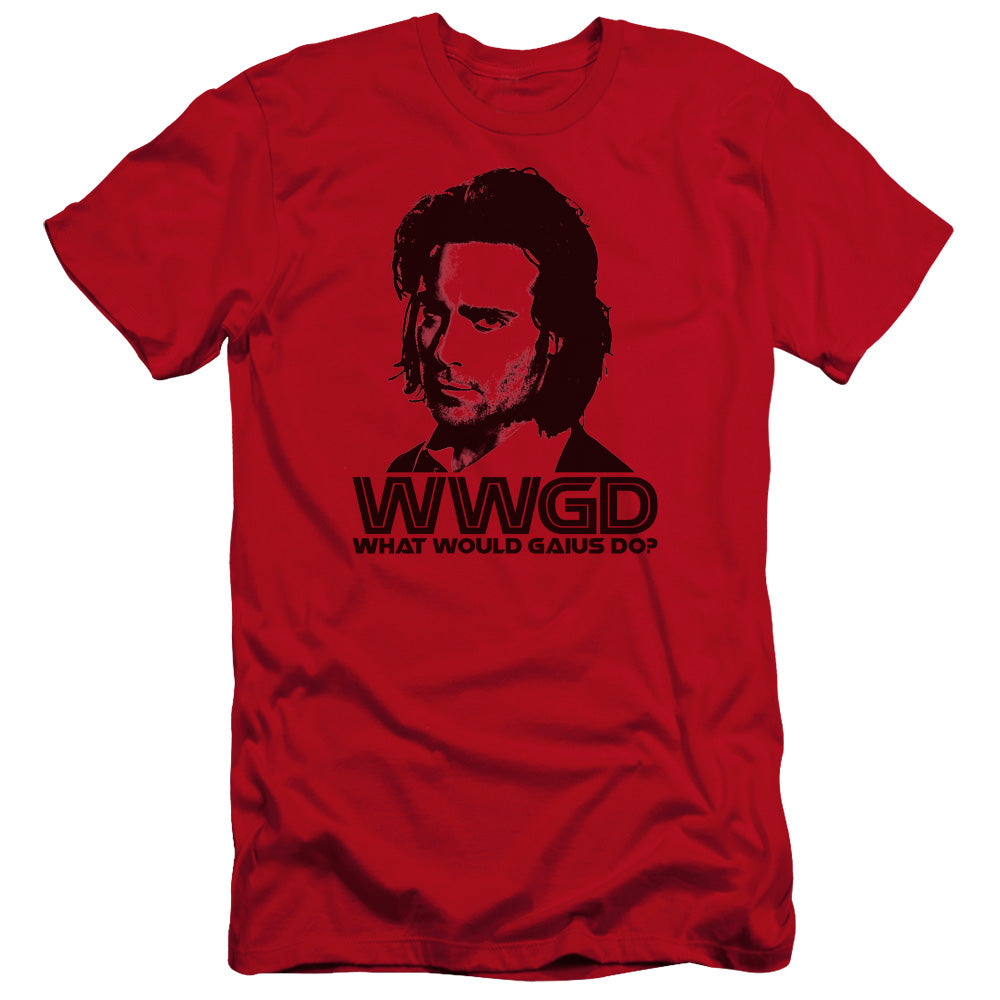 AN OFFCIALLY LICENSED BSG WWGD MEN'S PREMIUM SLIM FIT T-SHIRT RED