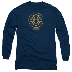 AN OFFCIALLY LICENSED BSG GOLD SQUADRON PATCH MEN'S LONG SLEEVE T-SHIRT NAVY