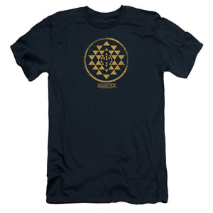 AN OFFCIALLY LICENSED BSG GOLD SQUADRON PATCH MEN'S PREMIUM SLIM FIT T-SHIRT NAVY