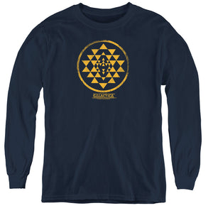 AN OFFCIALLY LICENSED BSG GOLD SQUADRON PATCH YOUTH LONG SLEEVE T-SHIRT NAVY