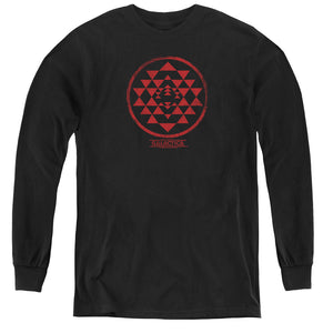 AN OFFCIALLY LICENSED BSG RED SQUADRON PATCH YOUTH LONG SLEEVE T-SHIRT BLACK