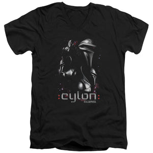 AN OFFCIALLY LICENSED BATTLESTAR GALACTICA CENTURIONS MEN'S V-NECK T-SHIRT BLACK