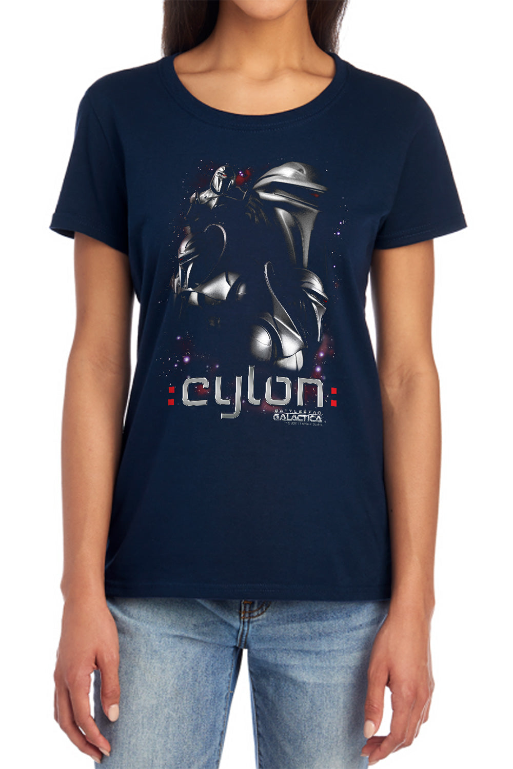 AN OFFCIALLY LICENSED BATTLESTAR GALACTICA CENTURIONS WOMEN'S REGULAR FIT T-SHIRT BLACK