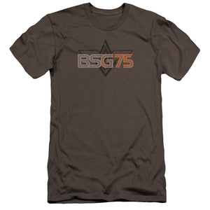 AN OFFCIALLY LICENSED BATTLESTAR GALACTICA BSG75 MEN'S PREMIUM SLIM FIT T-SHIRT CHARCOAL