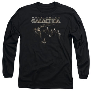 AN OFFCIALLY LICENSED BATTLESTAR GALACTICA BATTLE CAST MEN'S LONG SLEEVE T-SHIRT BLACK