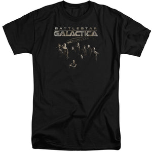 AN OFFCIALLY LICENSED BATTLESTAR GALACTICA BATTLE CAST MEN'S TALL FIT T-SHIRT BLACK
