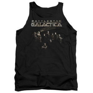 AN OFFCIALLY LICENSED BATTLESTAR GALACTICA BATTLE CAST ADULT UNISEX TANK TOP BLACK