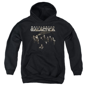 AN OFFCIALLY LICENSED BATTLESTAR GALACTICA BATTLE CAST YOUTH HOODIE BLACK