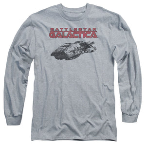 AN OFFCIALLY LICENSED BSG SHIP LOGO MEN'S LONG SLEEVE T-SHIRT ATHLETIC HEATHER