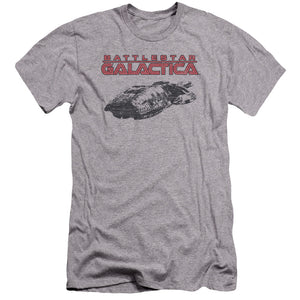 AN OFFCIALLY LICENSED BSG SHIP LOGO MEN'S PREMIUM SLIM FIT T-SHIRT ATHLETIC HEATHER