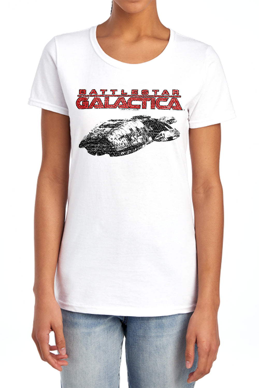 AN OFFCIALLY LICENSED BSG SHIP LOGO WOMEN'S REGULAR FIT T-SHIRT ATHLETIC HEATHER