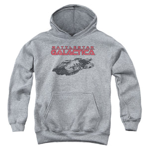 AN OFFCIALLY LICENSED BSG SHIP LOGO YOUTH HOODIE ATHLETIC HEATHER