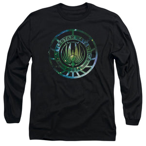 AN OFFCIALLY LICENSED BATTLESTAR GALACTICA (NEW) GALAXY EMBLEM MEN'S LONG SLEEVE T-SHIRT BLACK