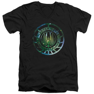 AN OFFCIALLY LICENSED BATTLESTAR GALACTICA (NEW) GALAXY EMBLEM MEN'S V-NECK T-SHIRT BLACK