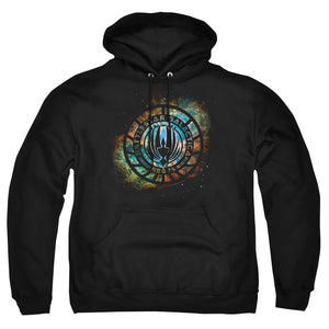 AN OFFCIALLY LICENSED BATTLESTAR GALACTICA (NEW) EMBLEM KNOCK-OUT ADULT UNISEX PULLOVER HOODIE BLACK