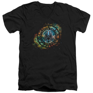AN OFFCIALLY LICENSED BATTLESTAR GALACTICA (NEW) EMBLEM KNOCK-OUT MEN'S V-NECK T-SHIRT BLACK