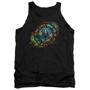 AN OFFCIALLY LICENSED BATTLESTAR GALACTICA (NEW) EMBLEM KNOCK-OUT ADULT UNISEX TANK TOP BLACK