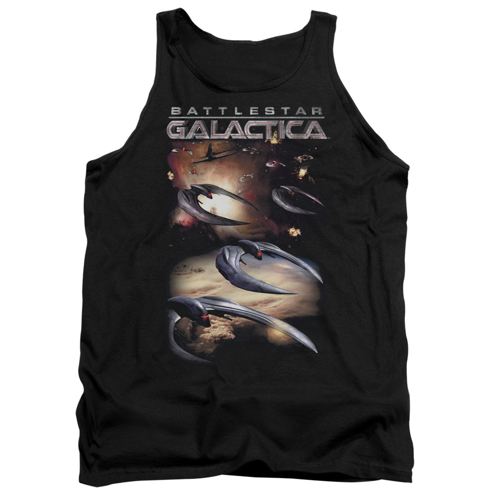 AN OFFCIALLY LICENSED BATTLESTAR GALACTICA (NEW) WHEN CYLONS ATTACK ADULT UNISEX TANK TOP BLACK