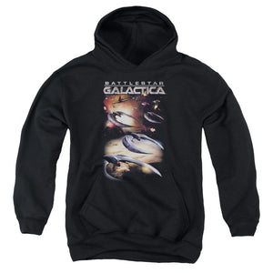 AN OFFCIALLY LICENSED BATTLESTAR GALACTICA (NEW) WHEN CYLONS ATTACK YOUTH HOODIE BLACK
